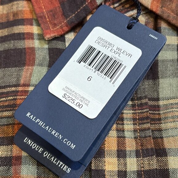 Ralph Lauren Vintage Women’s Desert Explorer Linen Plaid Button Down Shirt 6 NWT - Picture 6 of 16